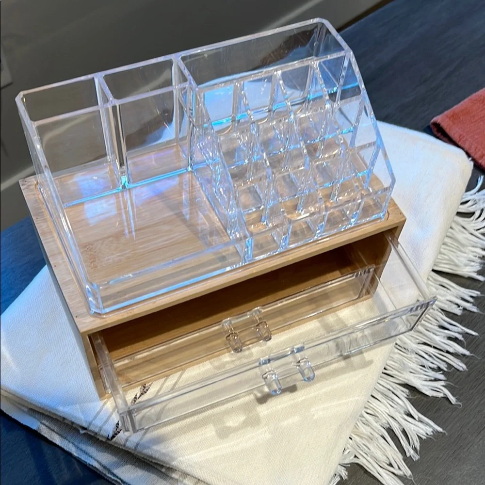 Clear Acrylic and Wood Makeup Organizer